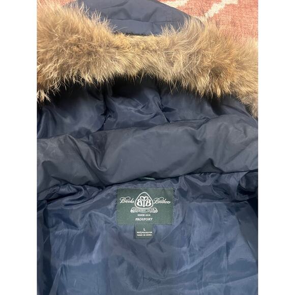 Brooks Brothers Men's Down Parka with detachable Fur-lined Hood Navy Blue L - Picture 7 of 8